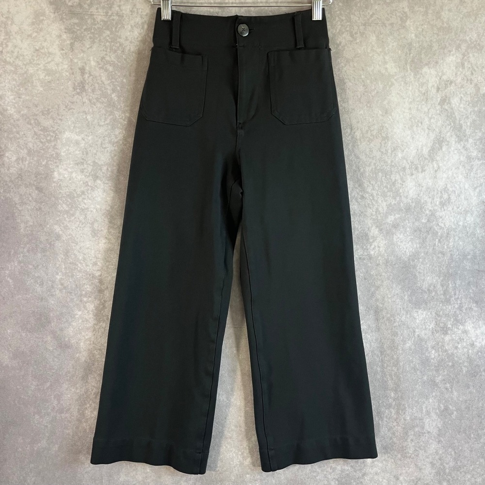 Maeve The Colette Wide Leg Pants Women 25 Black High Rise Crop Patch Pocket